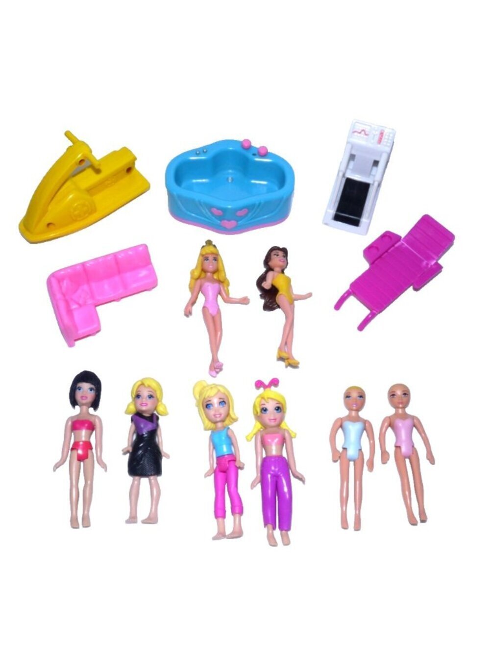 Mattel Polly Pocket & Disney 3.5-3.75" dolls set of 8 dolls and 5 accessories